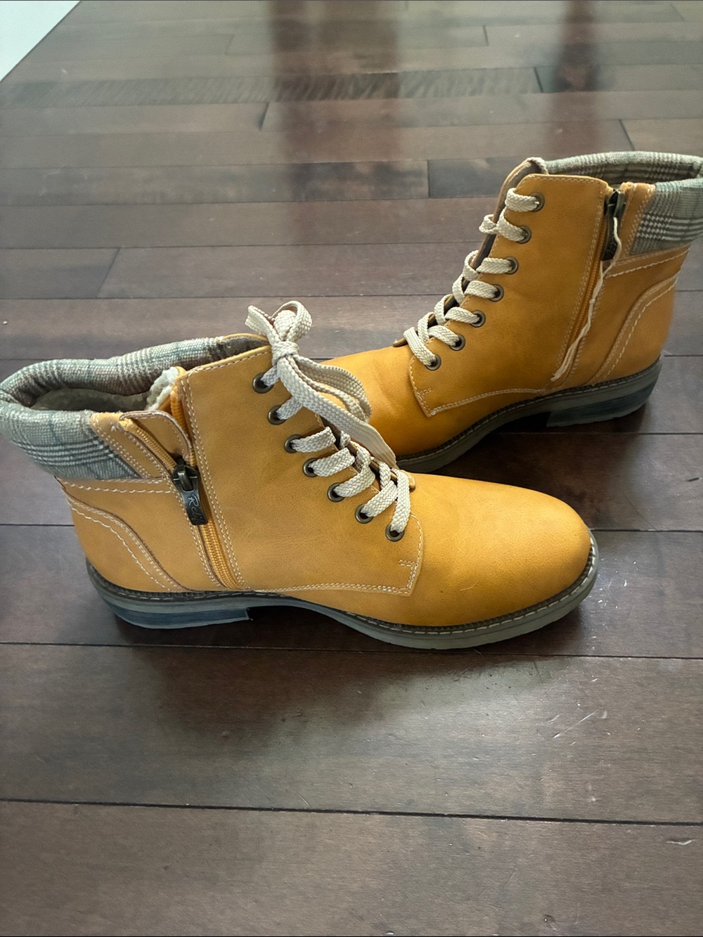 Women’s Leather Ankle Booties - Mustard Yellow Lace-Up Comfort Boots. - Picture 2 of 7